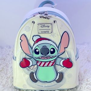 Loungefly Disney Stitch Holiday Snow Angel Glitter Mini Backpack